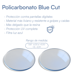 POLICARBONATO BLUE CUT HASTA ESF. -6.00 a +5.00 y CIL. -2.00
