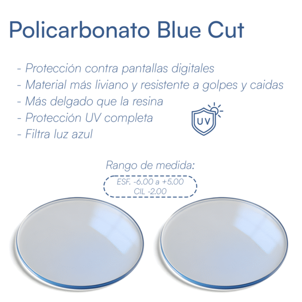 POLICARBONATO BLUE CUT HASTA ESF. -6.00 a +5.00 y CIL. -2.00